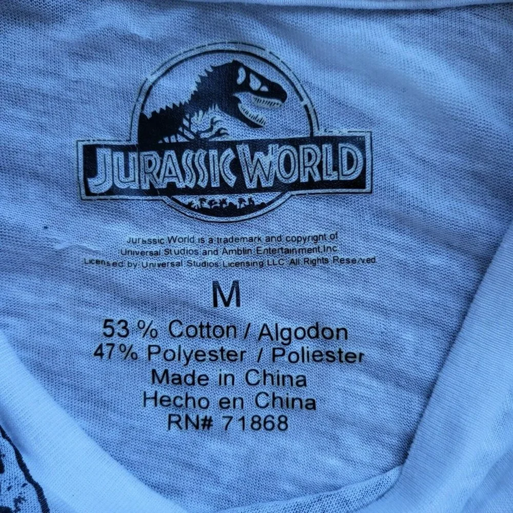 Jurassic World T-Rex Dinosaur White Light Short Sleeve  Neck Basic T Shirt M - Picture 3 of 7